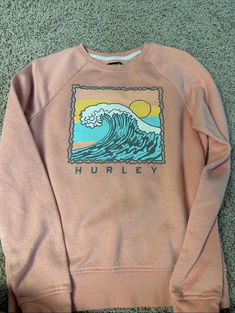 Hurley Peach Pullover with Teal Wave Graphic